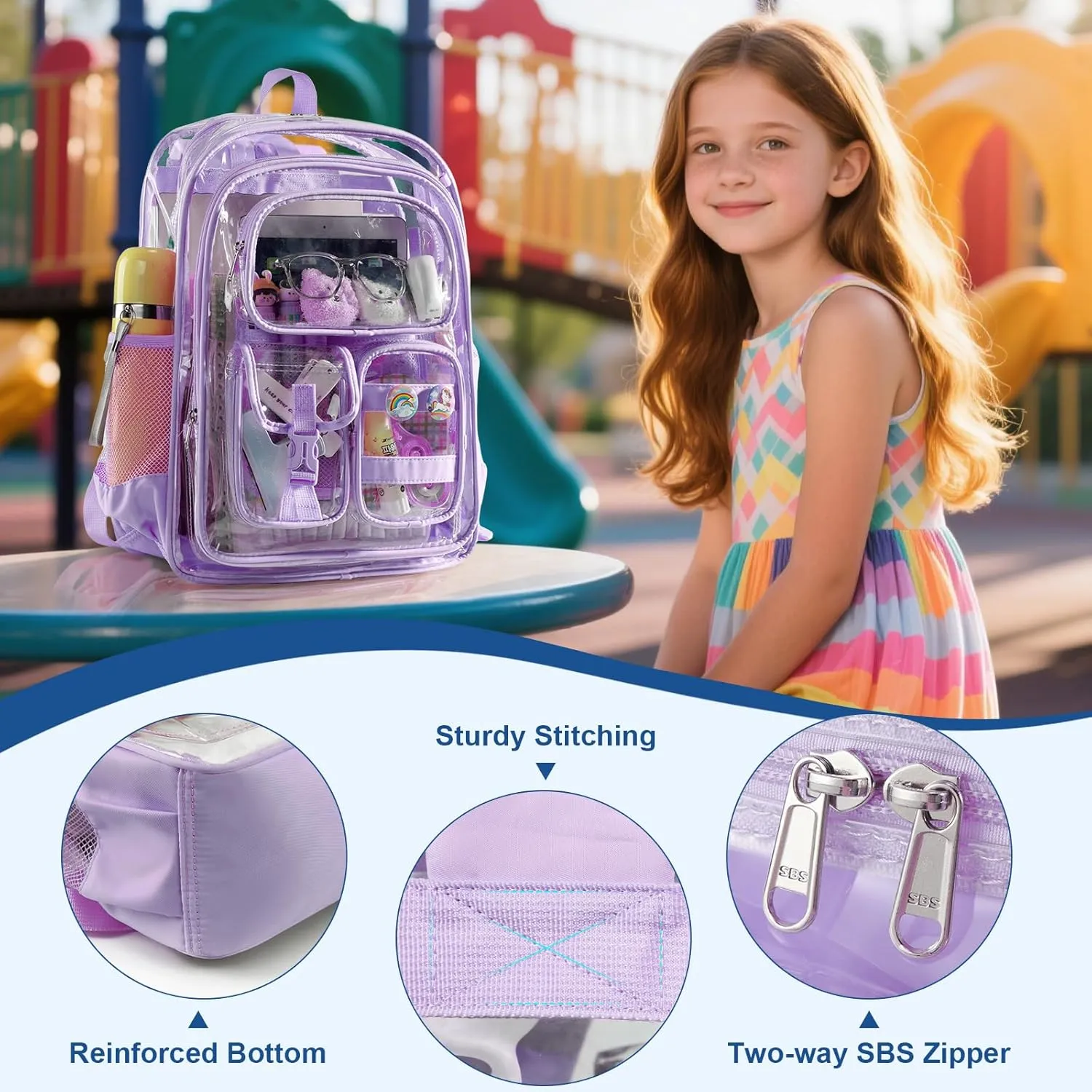 Clear Backpack with Pencil Case, Heavy Duty PVC Transparent Backpack with Reinforced Bottom & Multi-pockets for Kindergarten Primary College Workplace Security