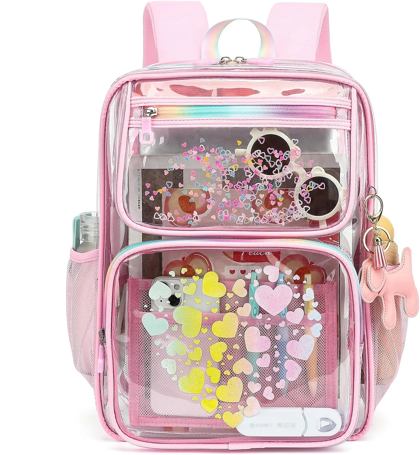 Clear Backpacks for School Girls, Heavy Duty TPU Transparent Bookbags Stadium Events Approved See Through Backpack (Pink)