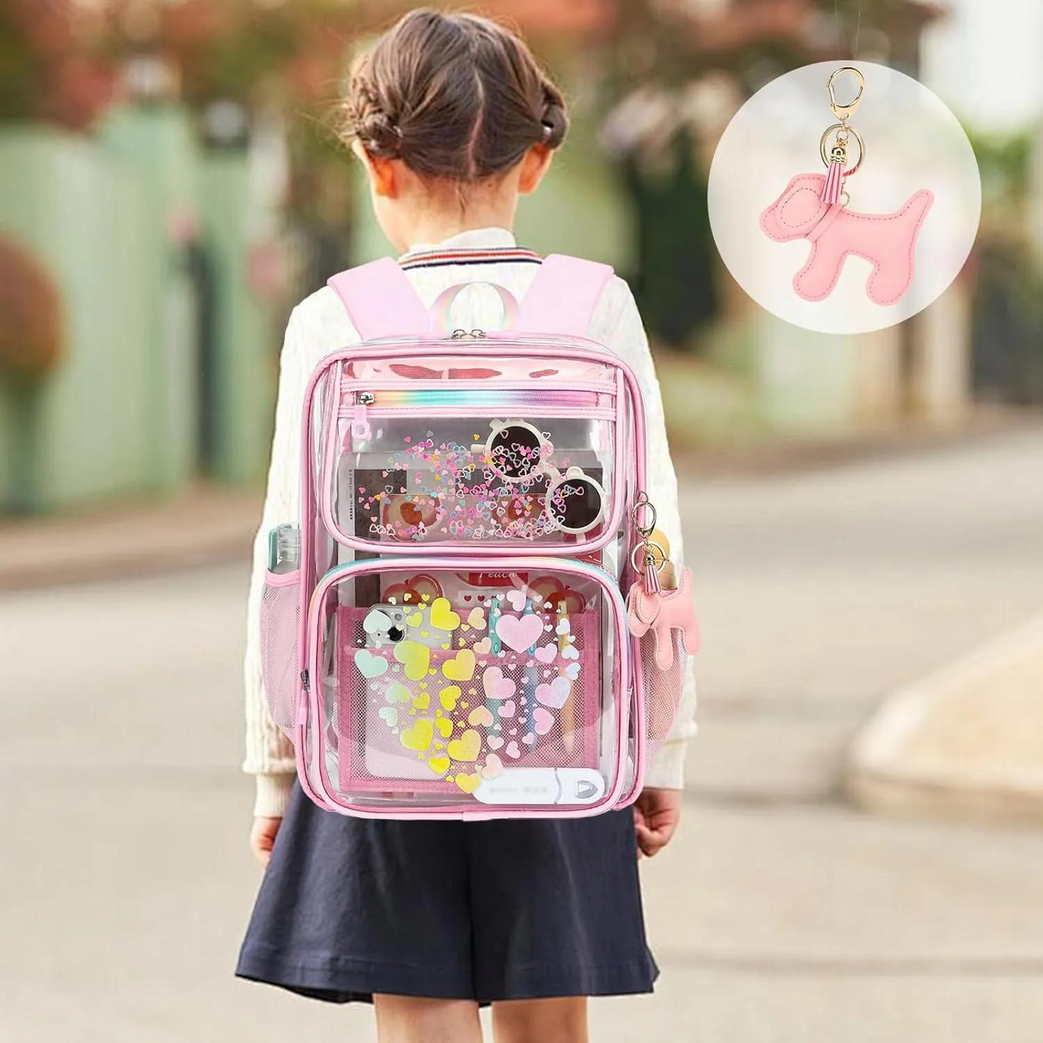 Clear Backpacks for School Girls, Heavy Duty TPU Transparent Bookbags Stadium Events Approved See Through Backpack (Pink)