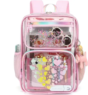 Clear Backpacks for School Girls, Heavy Duty TPU Transparent Bookbags Stadium Events Approved See Through Backpack (Pink)