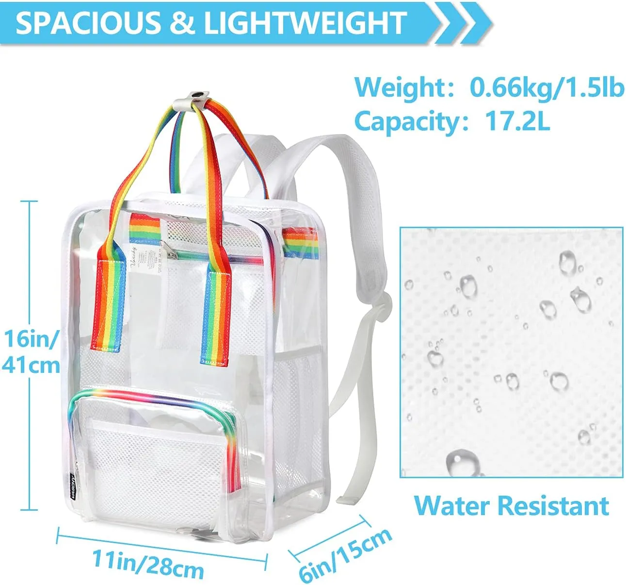 Clear backpack,VASCHY HeavyDuty Transparent See Through School Backpack BookBag