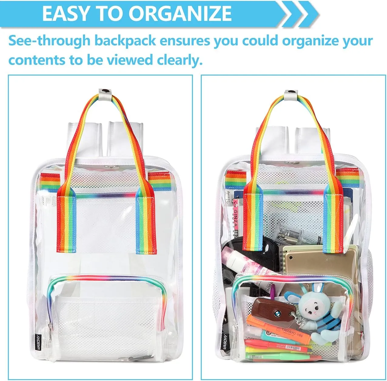 Clear backpack,VASCHY HeavyDuty Transparent See Through School Backpack BookBag