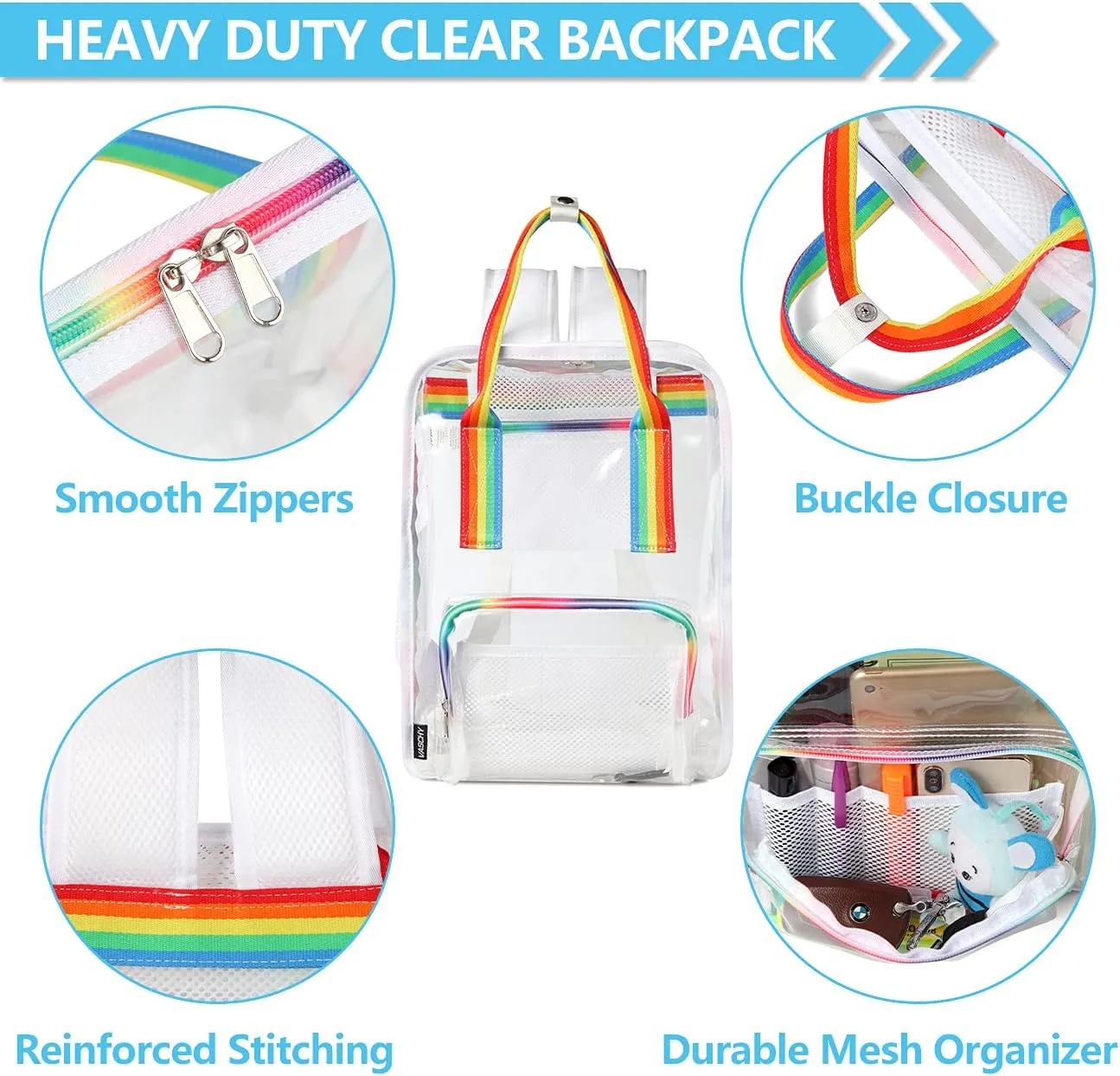 Clear backpack,VASCHY HeavyDuty Transparent See Through School Backpack BookBag