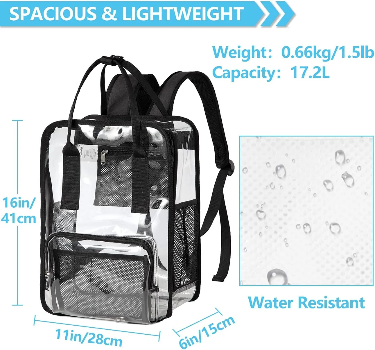 Clear backpack,VASCHY HeavyDuty Transparent See Through School Backpack BookBag