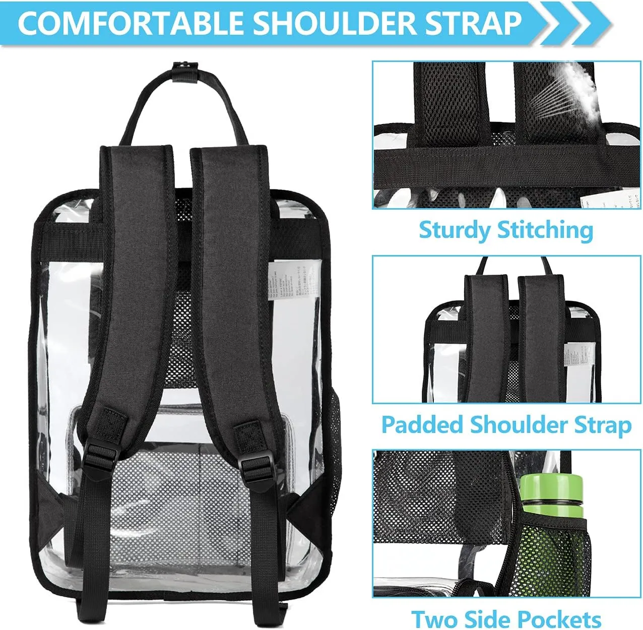 Clear backpack,VASCHY HeavyDuty Transparent See Through School Backpack BookBag