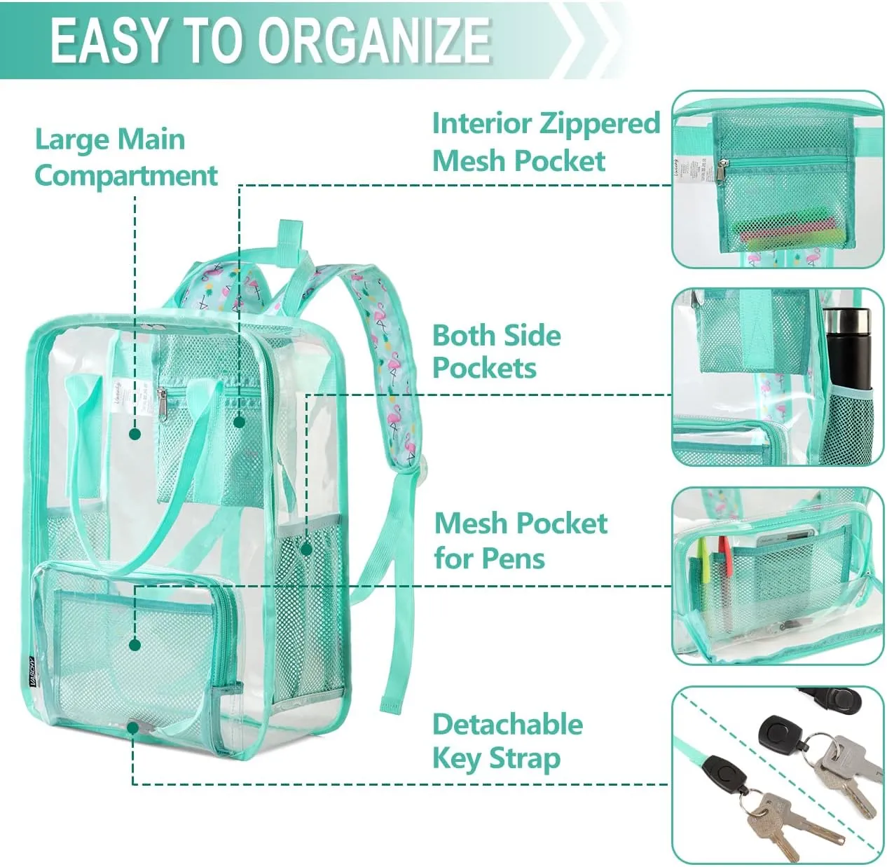 Clear backpack,VASCHY HeavyDuty Transparent See Through School Backpack BookBag