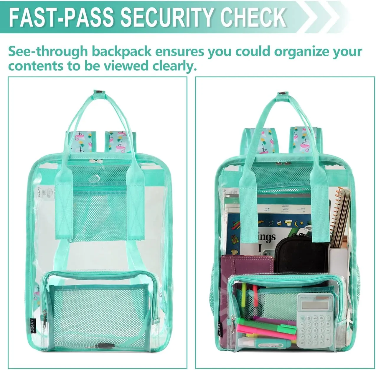 Clear backpack,VASCHY HeavyDuty Transparent See Through School Backpack BookBag