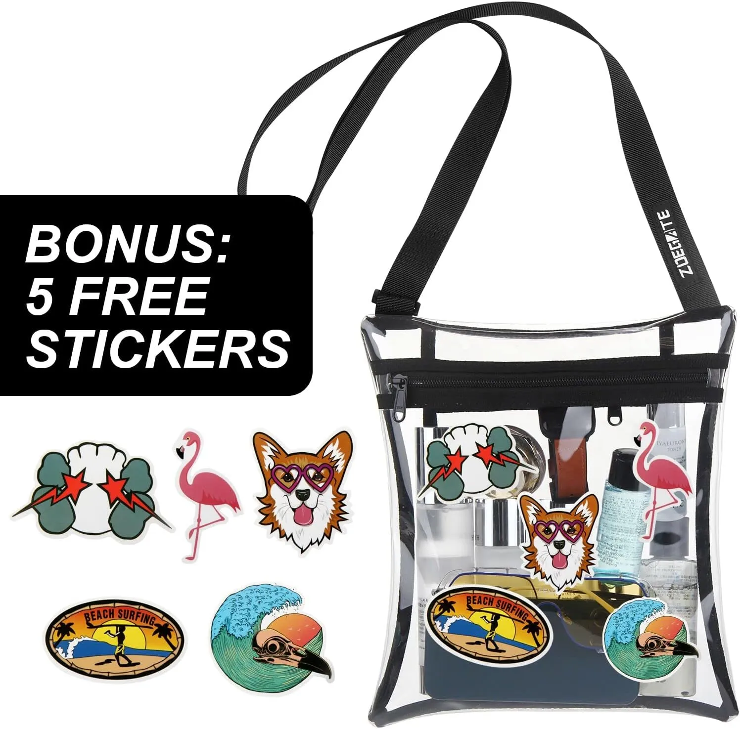 Clear Bag Crossbody Purse Bag Stadium Approved Clear Concert Purse Shoulder Bag with Inner Pocket 5 Cool Stickers