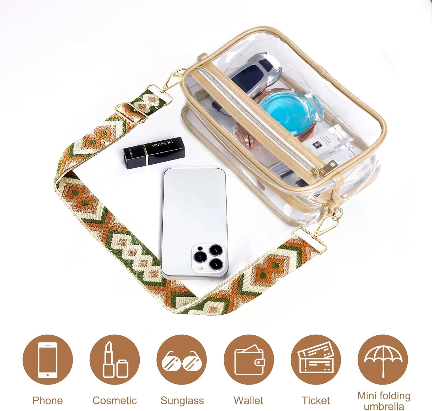 Clear Bag for Stadium Approved, Women Clear Purses Crossbody bags for Concerts Sports Events