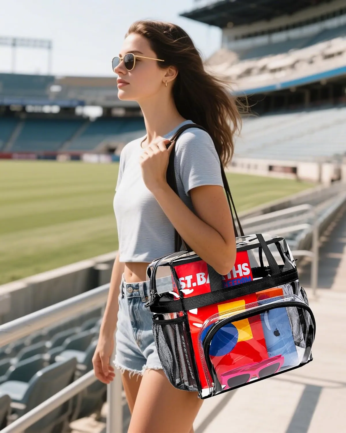 Clear Bag for Stadium Events 12x12x6 Clear Tote Bag Large Front Pocket Removable Straps for Work Sports Concert
