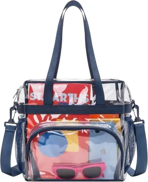 Clear Bag for Stadium Events 12x12x6 Clear Tote Bag with Large Front Pocket Removable Strap for Work Sports Concert