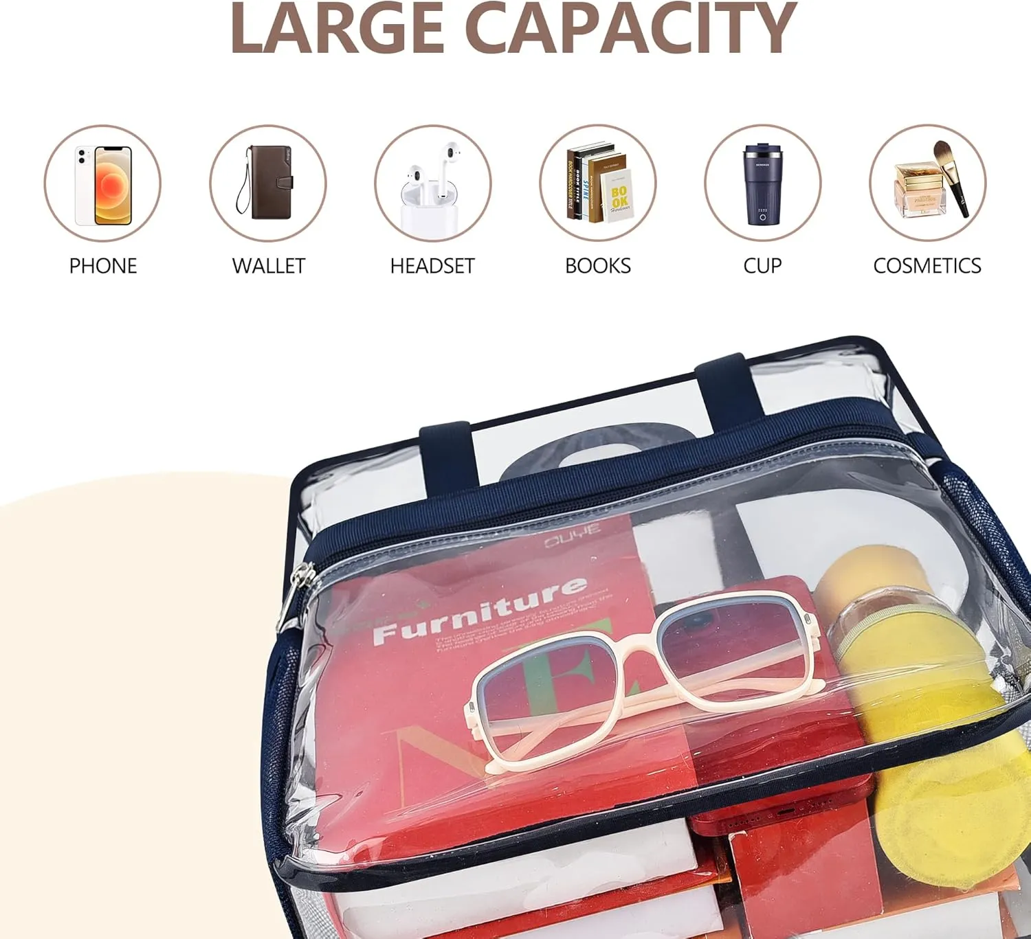Clear Bag for Stadium Events - 12x6x12, Transparent Sports Bag with Reinforced Shoulder Straps