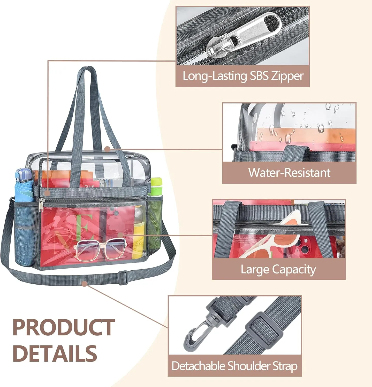 Clear Bag for Stadium Events - 12x6x12, Transparent Sports Bag with Reinforced Shoulder Straps
