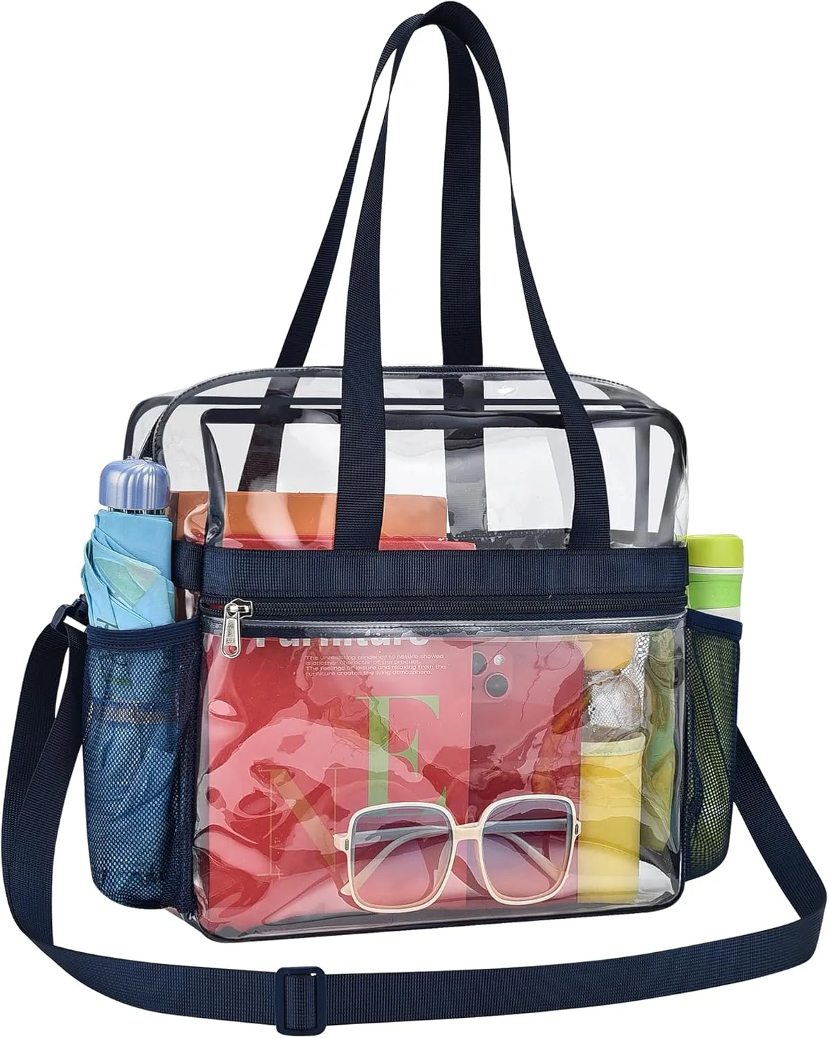 Clear Bag for Stadium Events - 12x6x12, Transparent Sports Bag with Reinforced Shoulder Straps