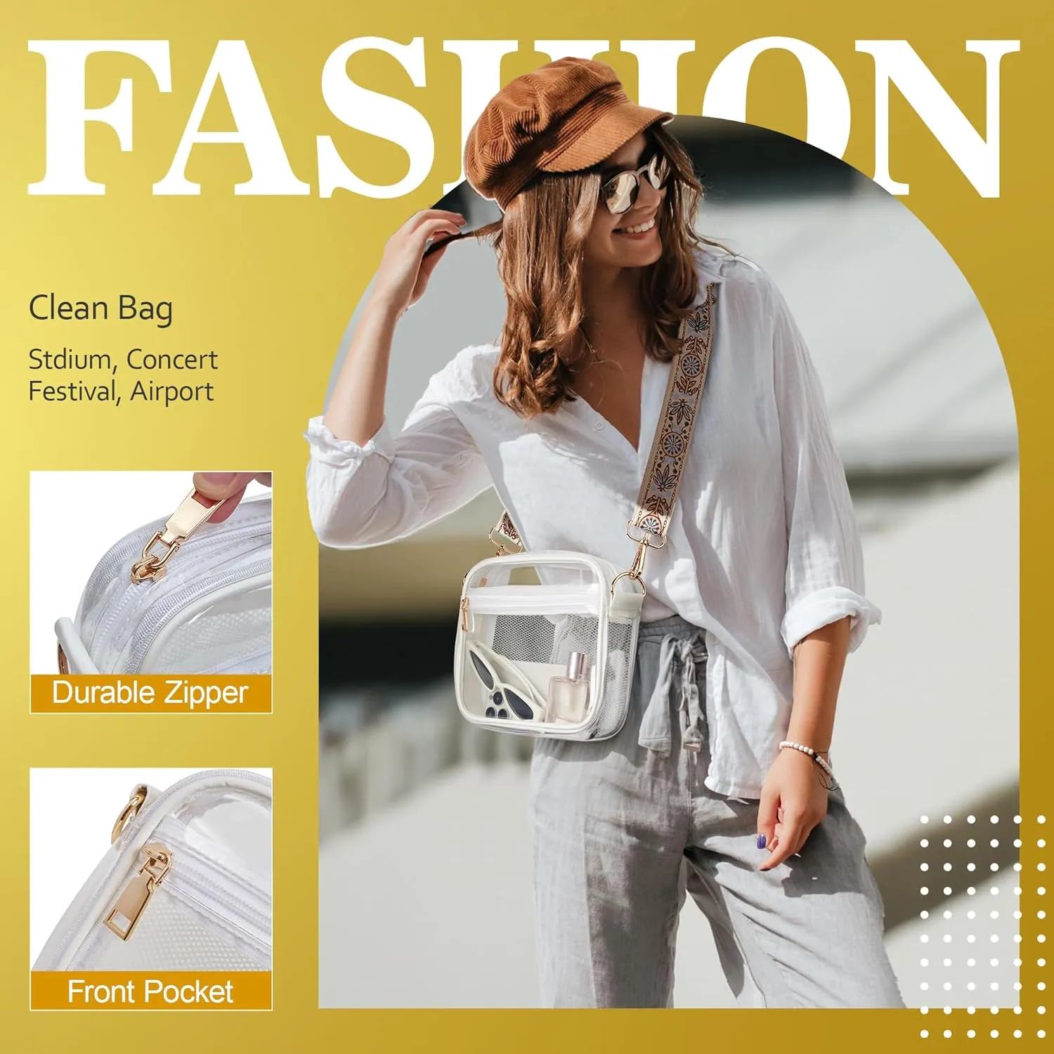 Clear Bag for Stadium Events, Clear Crossbody Bag Stadium Approved Fanny Pack Concert Purses for Women Men