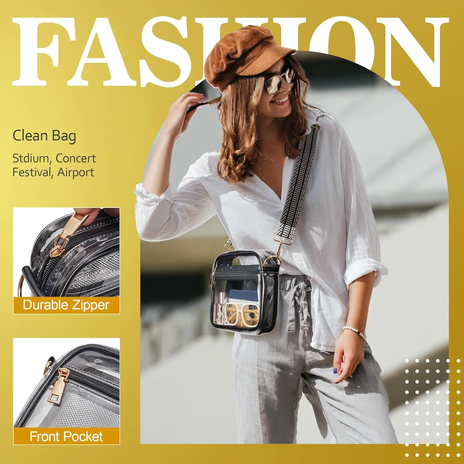 Clear Bag for Stadium Events, Clear Crossbody Bag Stadium Approved Fanny Pack Concert Purses for Women Men