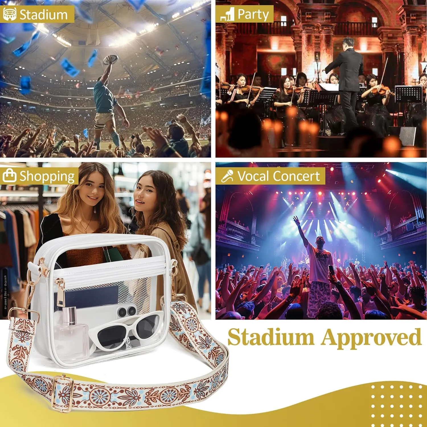 Clear Bag for Stadium Events, Clear Crossbody Bag Stadium Approved Fanny Pack Concert Purses for Women Men