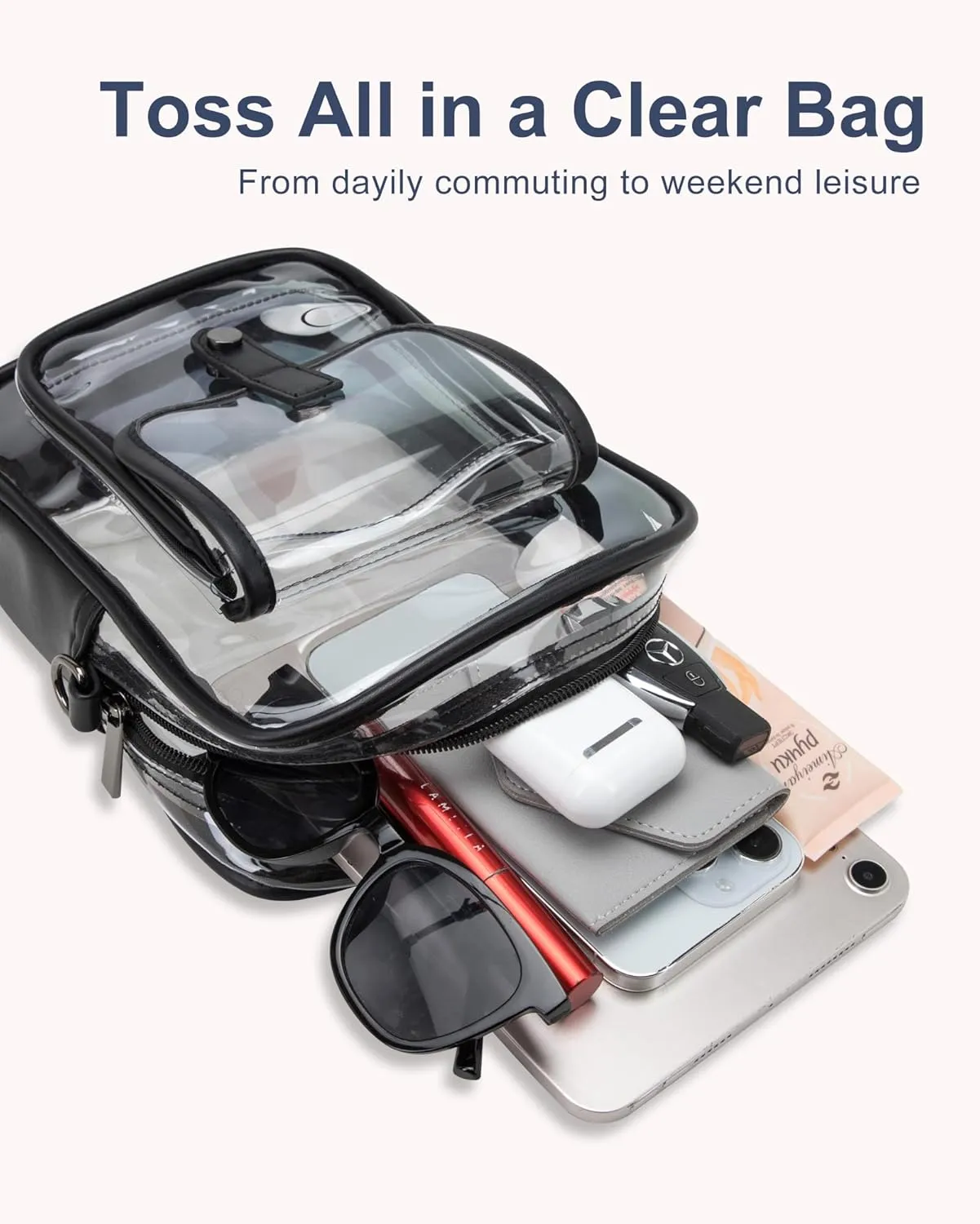 Clear Bag for Stadium Events, Clear Crossbody Bag Stadium Approved,Clear Purse for Women,Clear bags for Man
