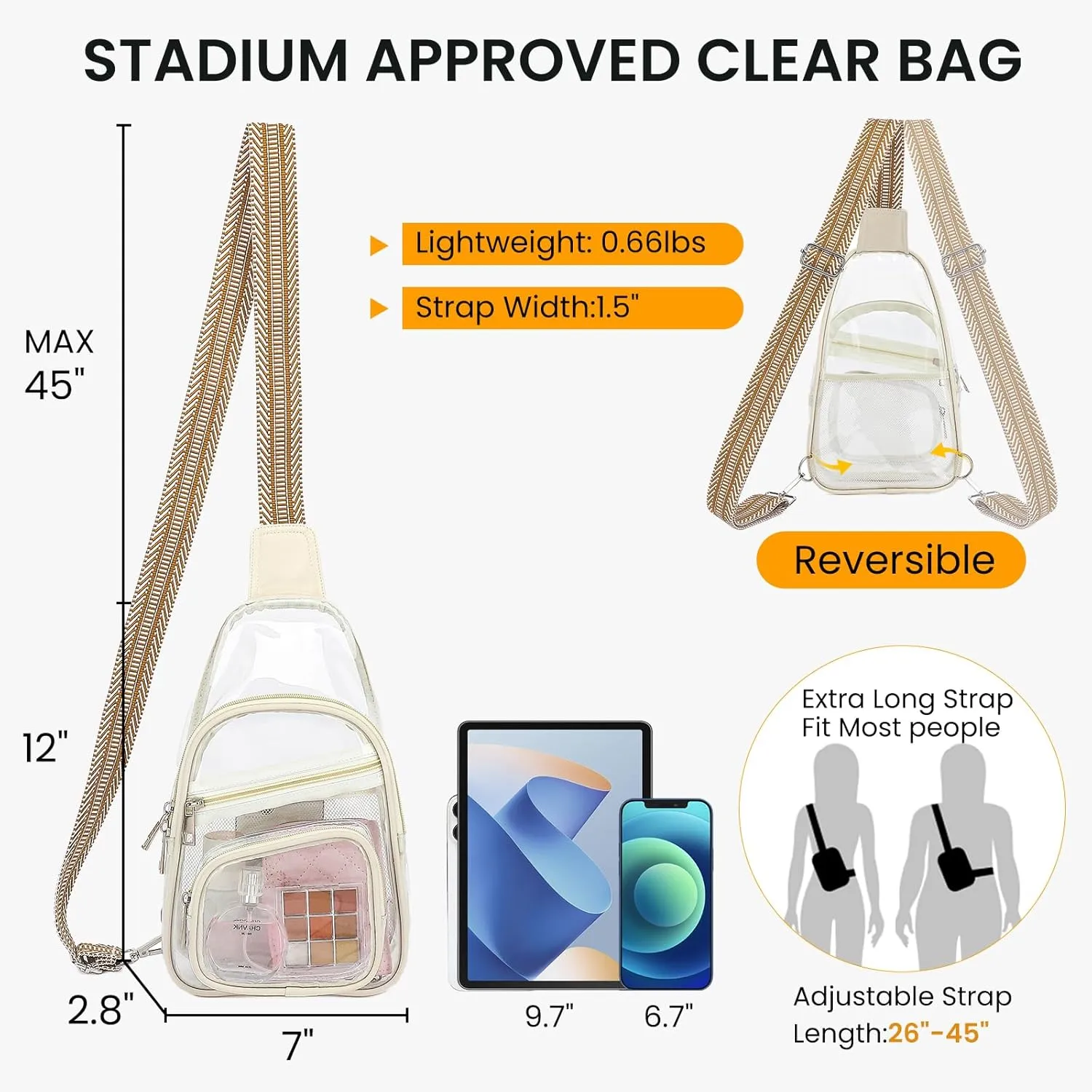 Clear Bag for Stadium Events, Clear Crossbody Concert Bag, Fanny Pack for Women Men, Stadium Backpack