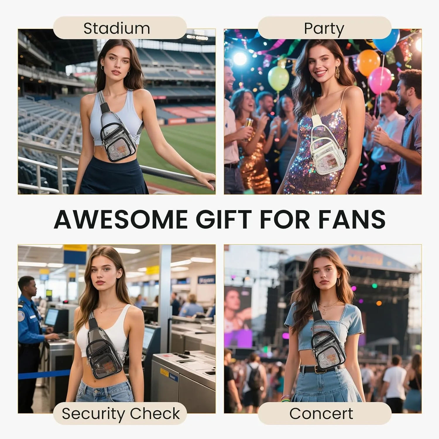Clear Bag for Stadium Events, Clear Crossbody Concert Bag, Fanny Pack for Women Men, Stadium Backpack