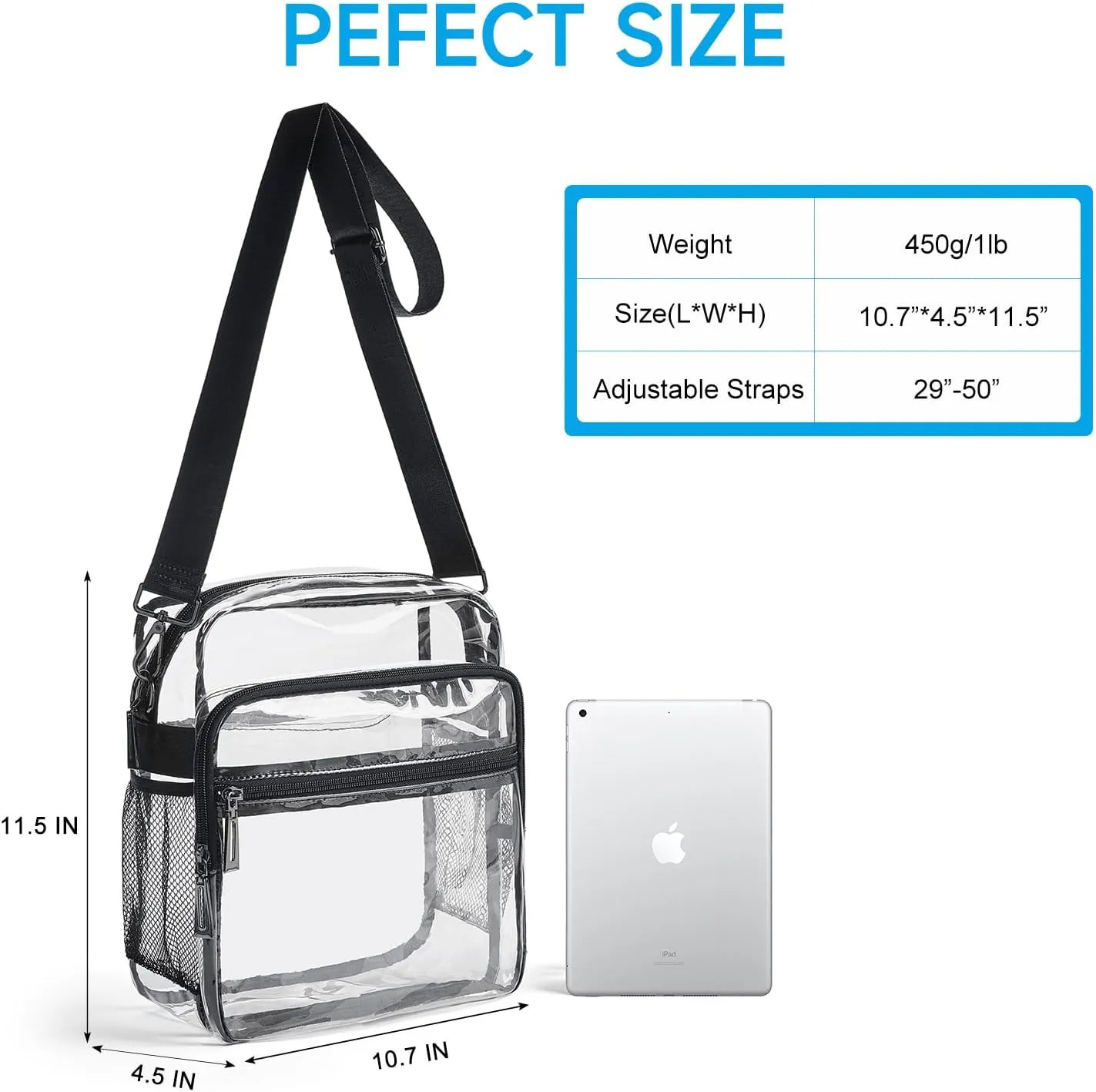 Clear Bag for Stadium Events, Clear Purse for Women Stadium Crossbody Bag, Transparent Bag for Concerts Sports