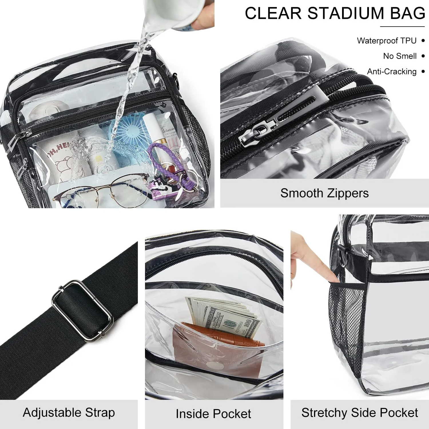 Clear Bag for Stadium Events, Clear Purse for Women Stadium Crossbody Bag, Transparent Bag for Concerts Sports