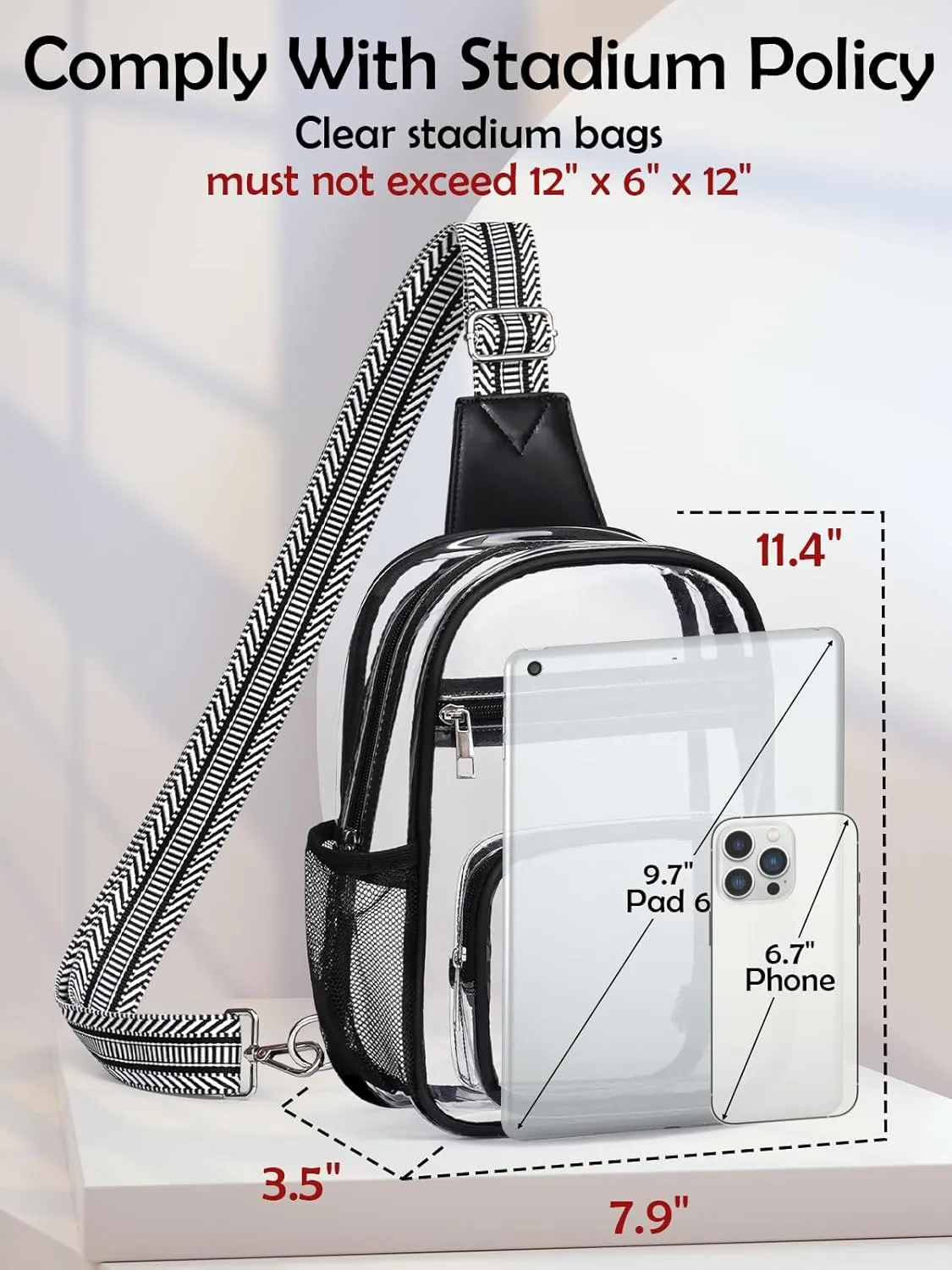Clear Bag for Stadium Events, Clear Purses For Women Men, Transparent Crossbody Bag, See Through Large Sling Backpack
