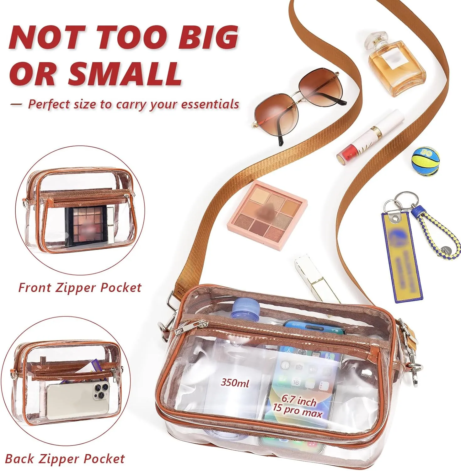 Clear Bag for Stadium Events with 2 Long Straps, See Through Purse for Women Crossbody Bag Concert Stadium Approved