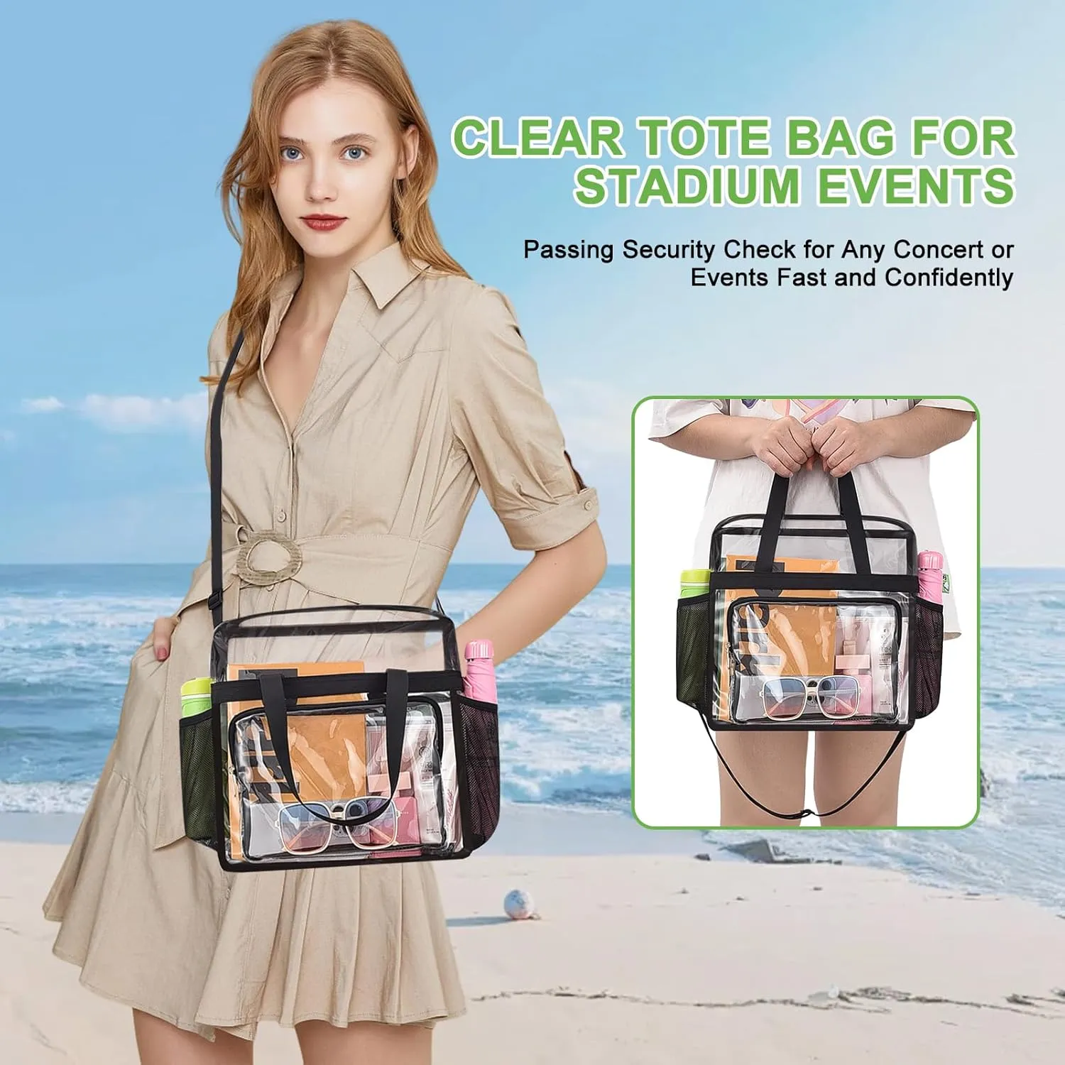 Clear Bag for Stadium Events—Clear Bag Tote Bag with Adjustable Straps for Work Travel Concerts
