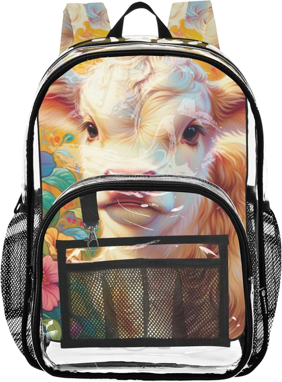Clear Bag for Women Travel Kids Backpack Boys Girls Plastic Transparent Bookbag Cute Highland Cow Calf Print