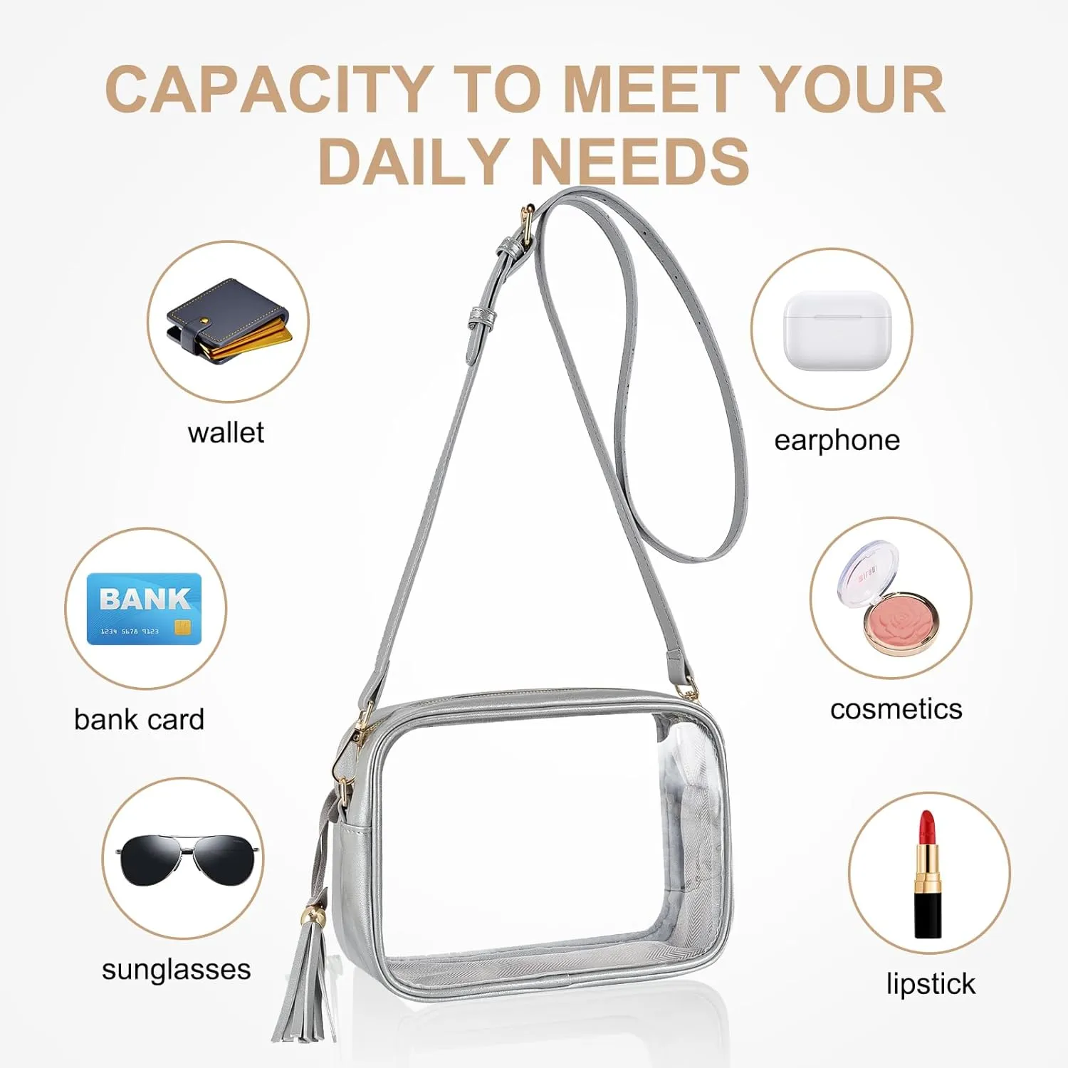 Clear Bag Stadium Approved 12x12x6, Purse for Women Crossbody Bag for Stadium Concert Sport Festival