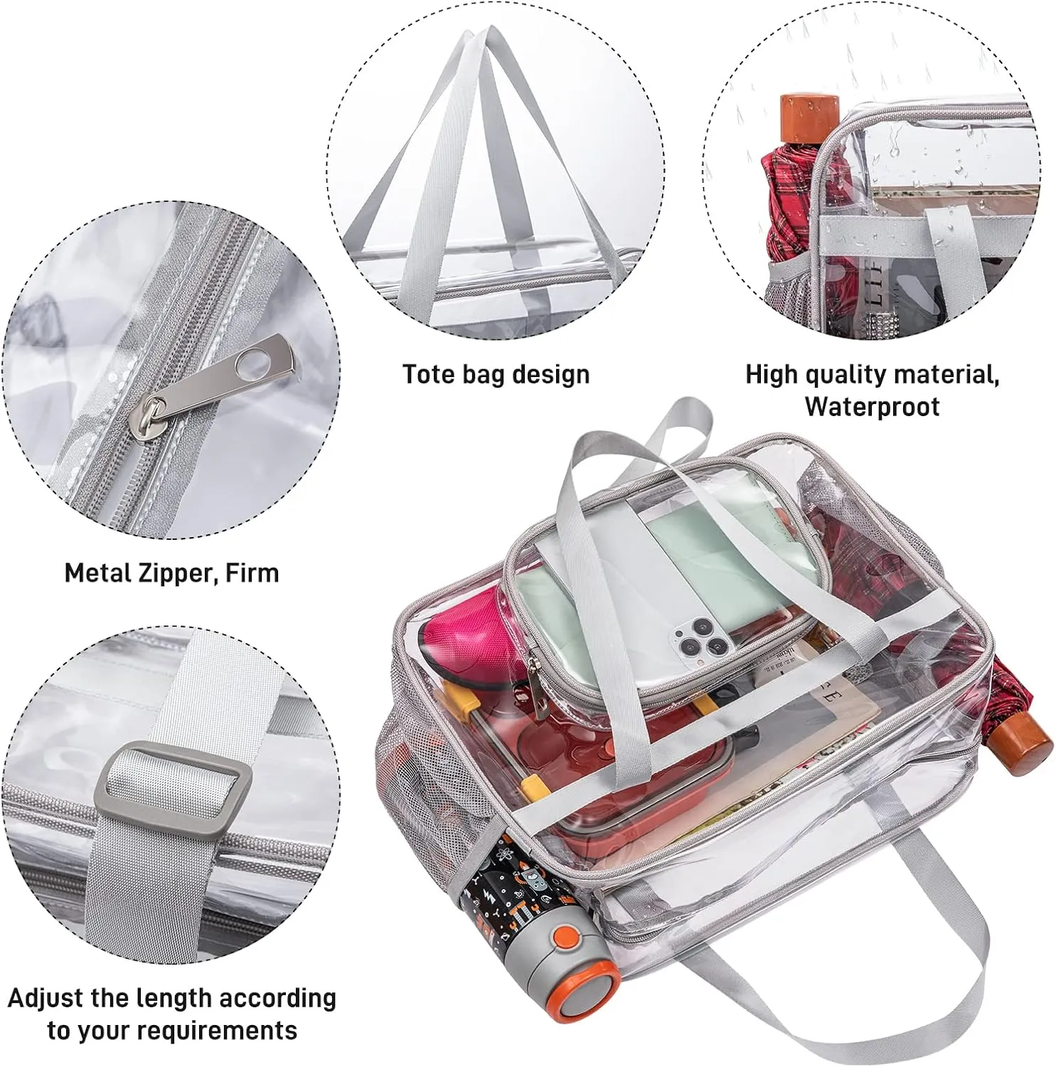Clear Bags Stadium Approved,See Through Tote Bag Shoulder Strap Large Transparent Bag