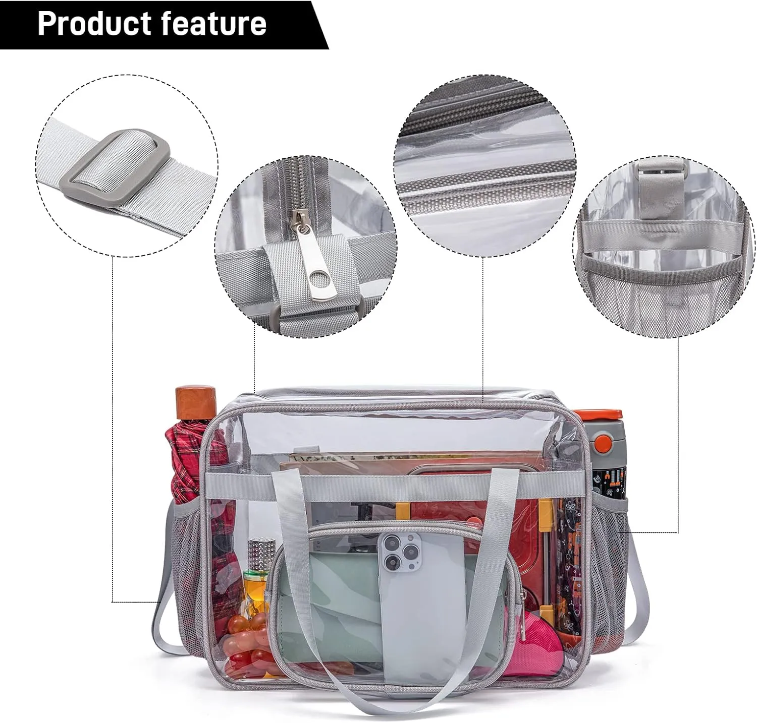 Clear Bags Stadium Approved,See Through Tote Bag Shoulder Strap Large Transparent Bag