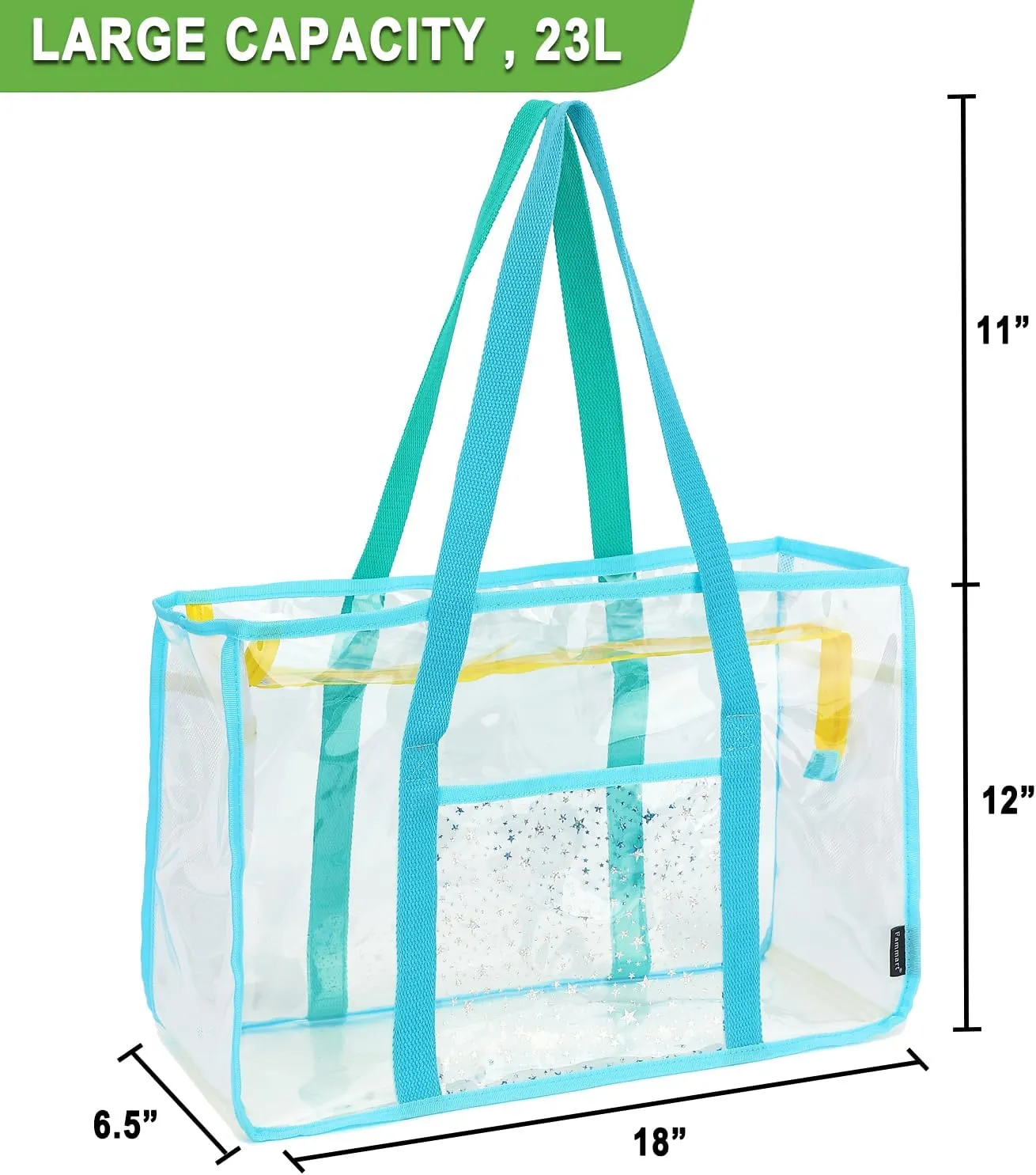 Clear Beach Bag for Women, Large Clear Tote Bag for Stadium Events - Zipper Closure, Waterproof, Sandproof