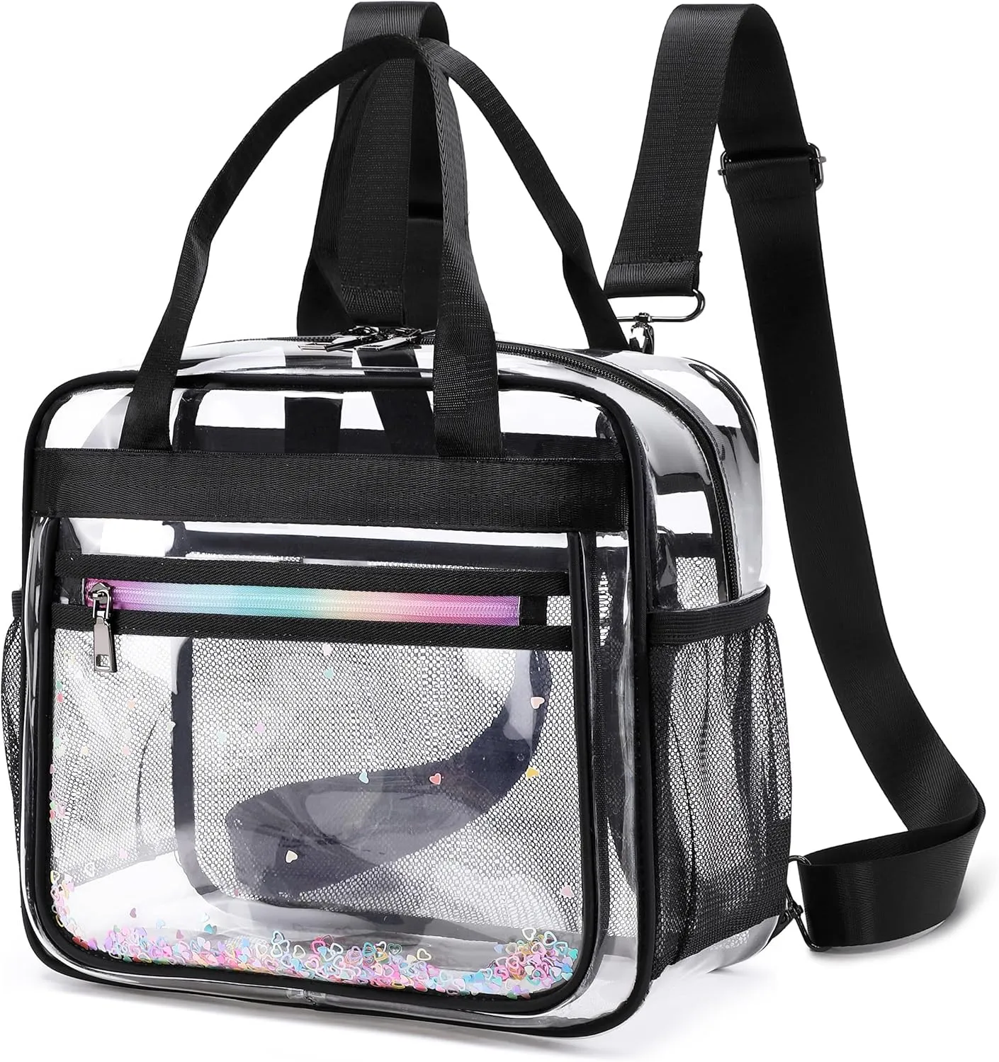 Clear Beach Bag Travel Tote Transparent Backpack for Women Girls Stadium Approved Crossbody Messenger Shoulder Handbag