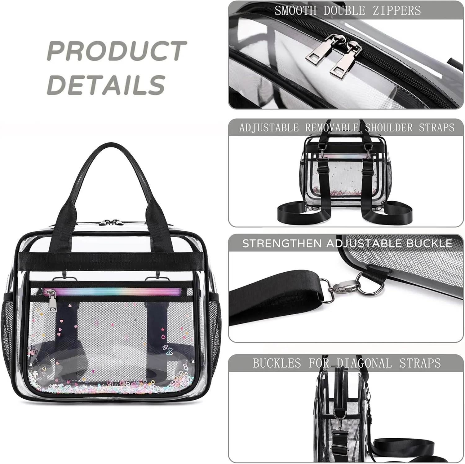 Clear Beach Bag Travel Tote Transparent Backpack for Women Girls Stadium Approved Crossbody Messenger Shoulder Handbag