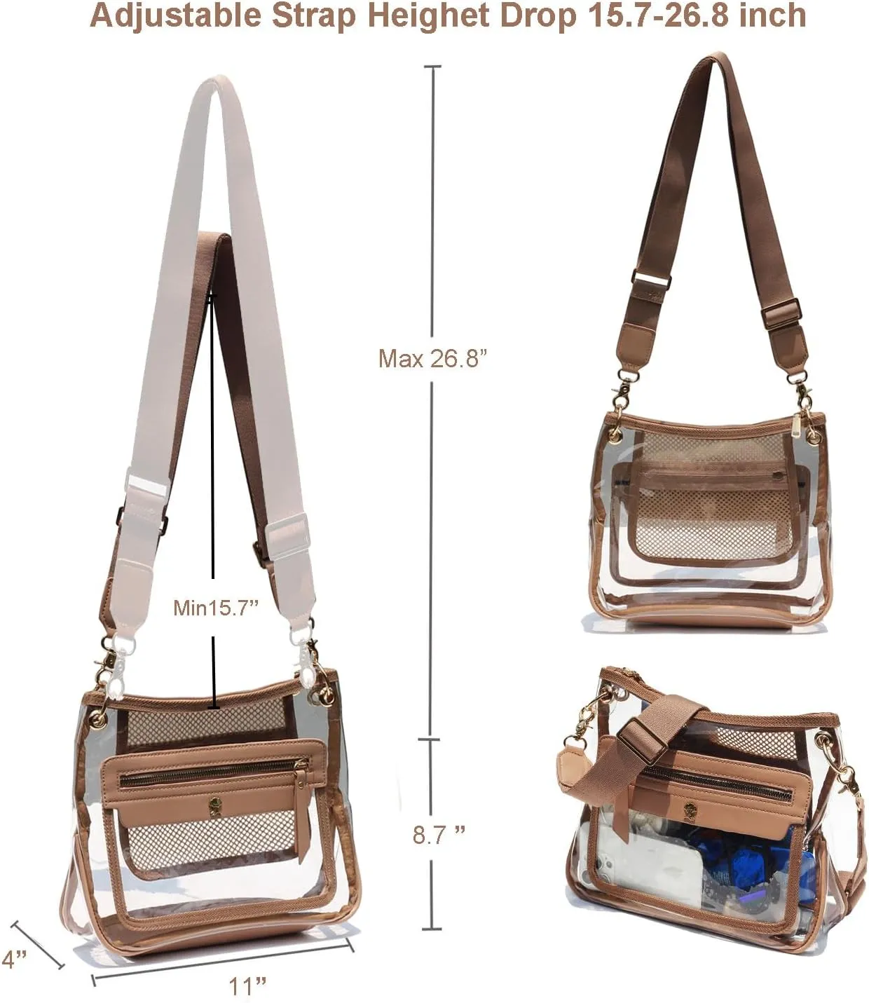 Clear Crossbody Bags for Women Stadium Approved Clear Purse for Concert Transparent Events Plastic Bag