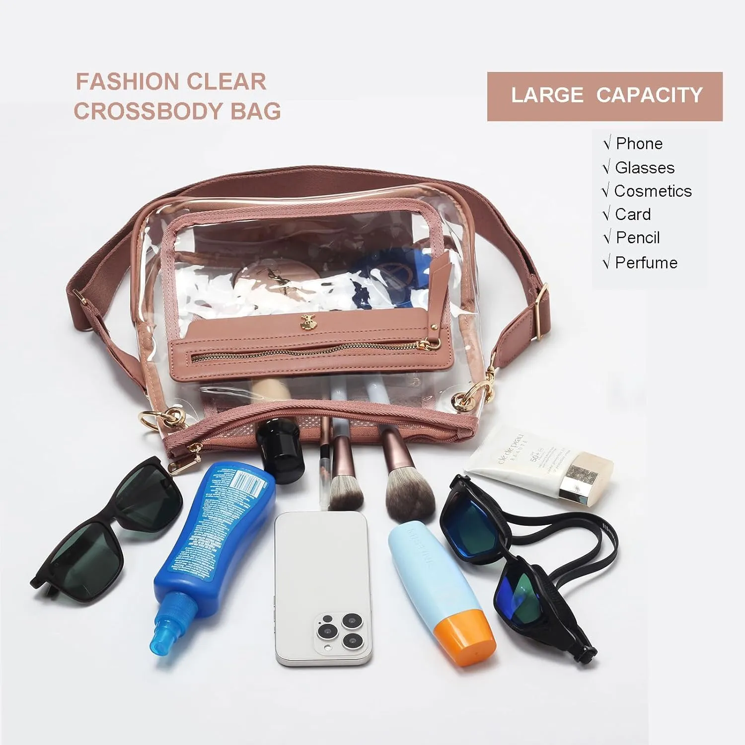 Clear Crossbody Bags for Women Stadium Approved Clear Purse for Concert Transparent Events Plastic Bag