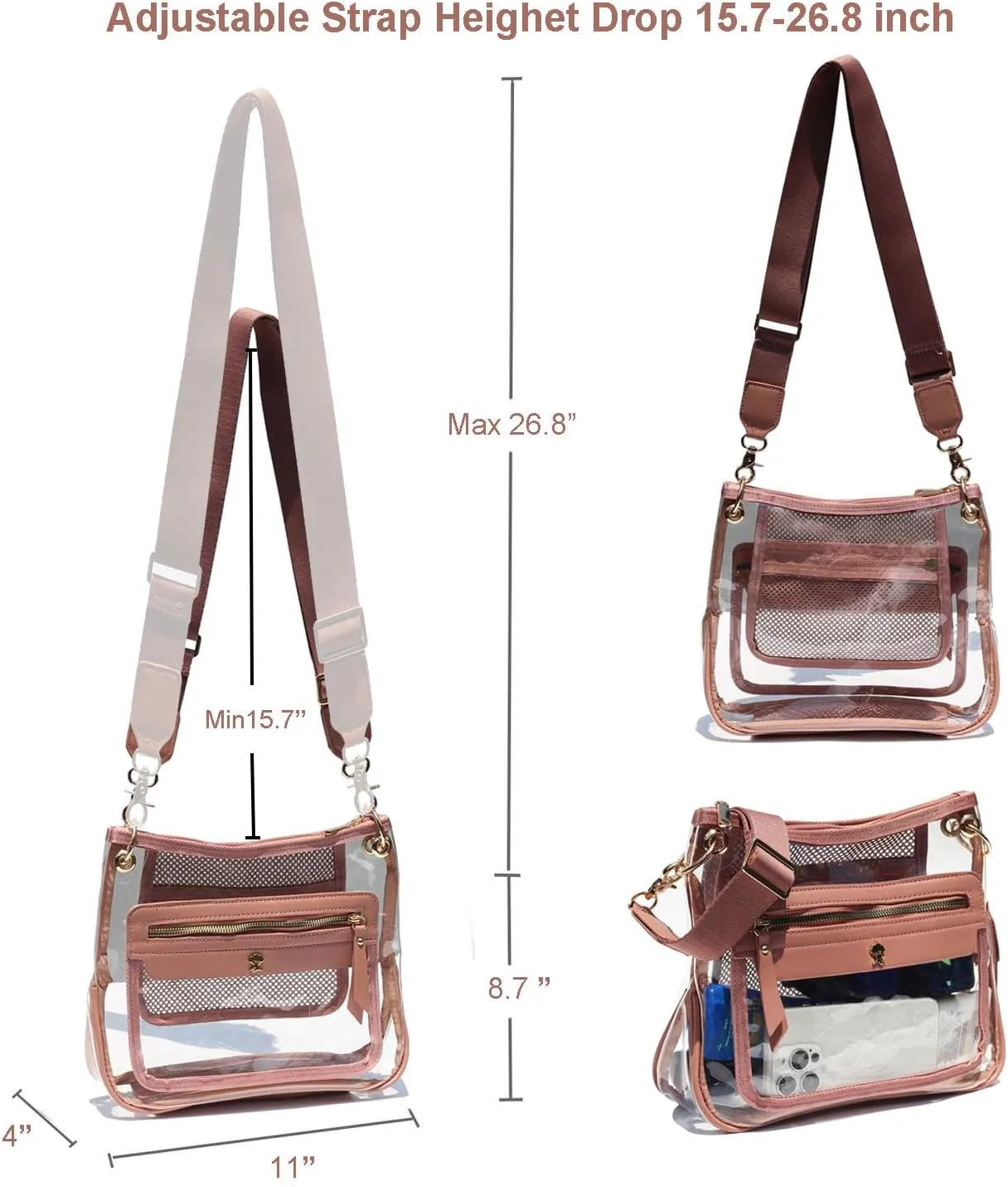 Clear Crossbody Bags for Women Stadium Approved Clear Purse for Concert Transparent Events Plastic Bag