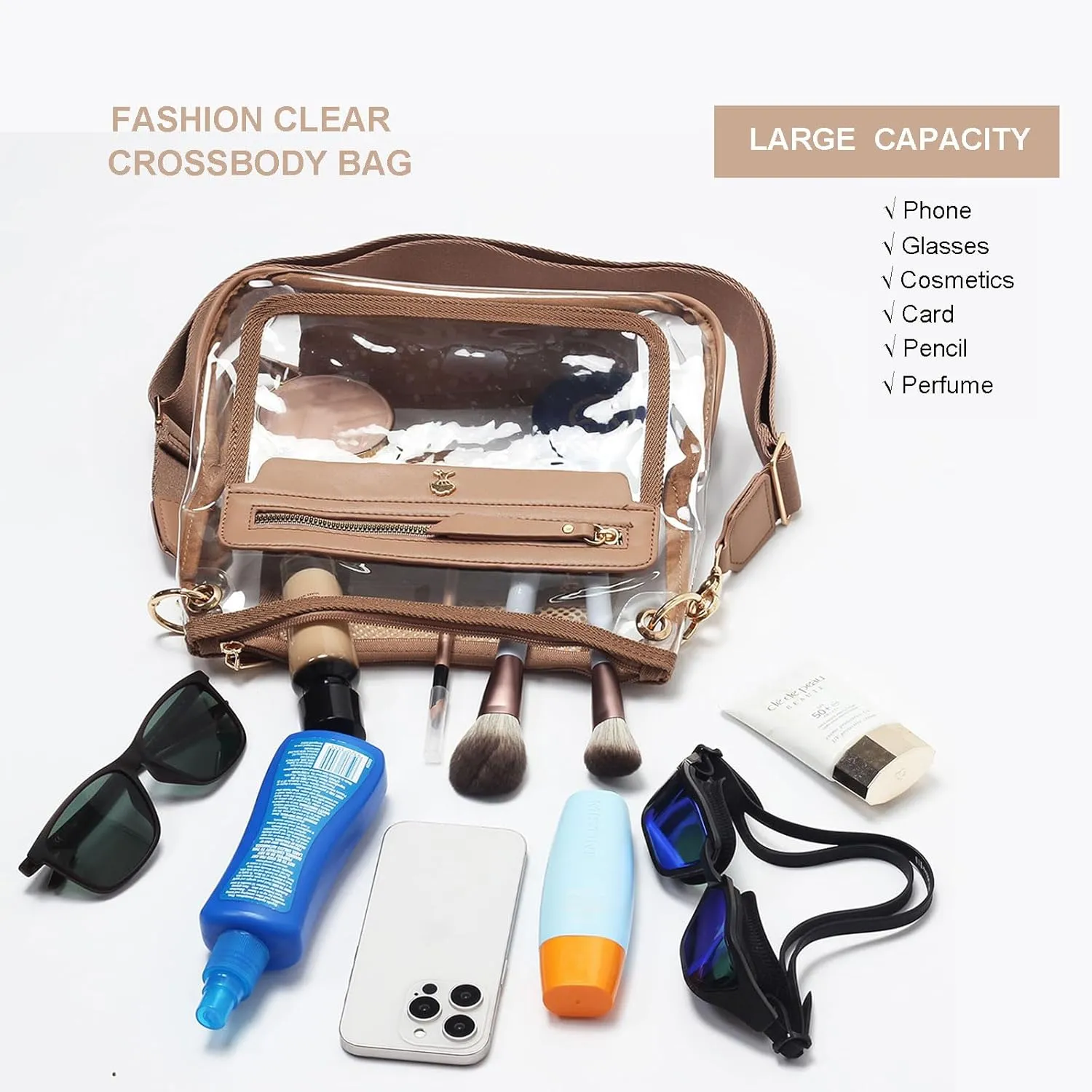 Clear Crossbody Bags for Women Stadium Approved Clear Purse for Concert Transparent Events Plastic Bag