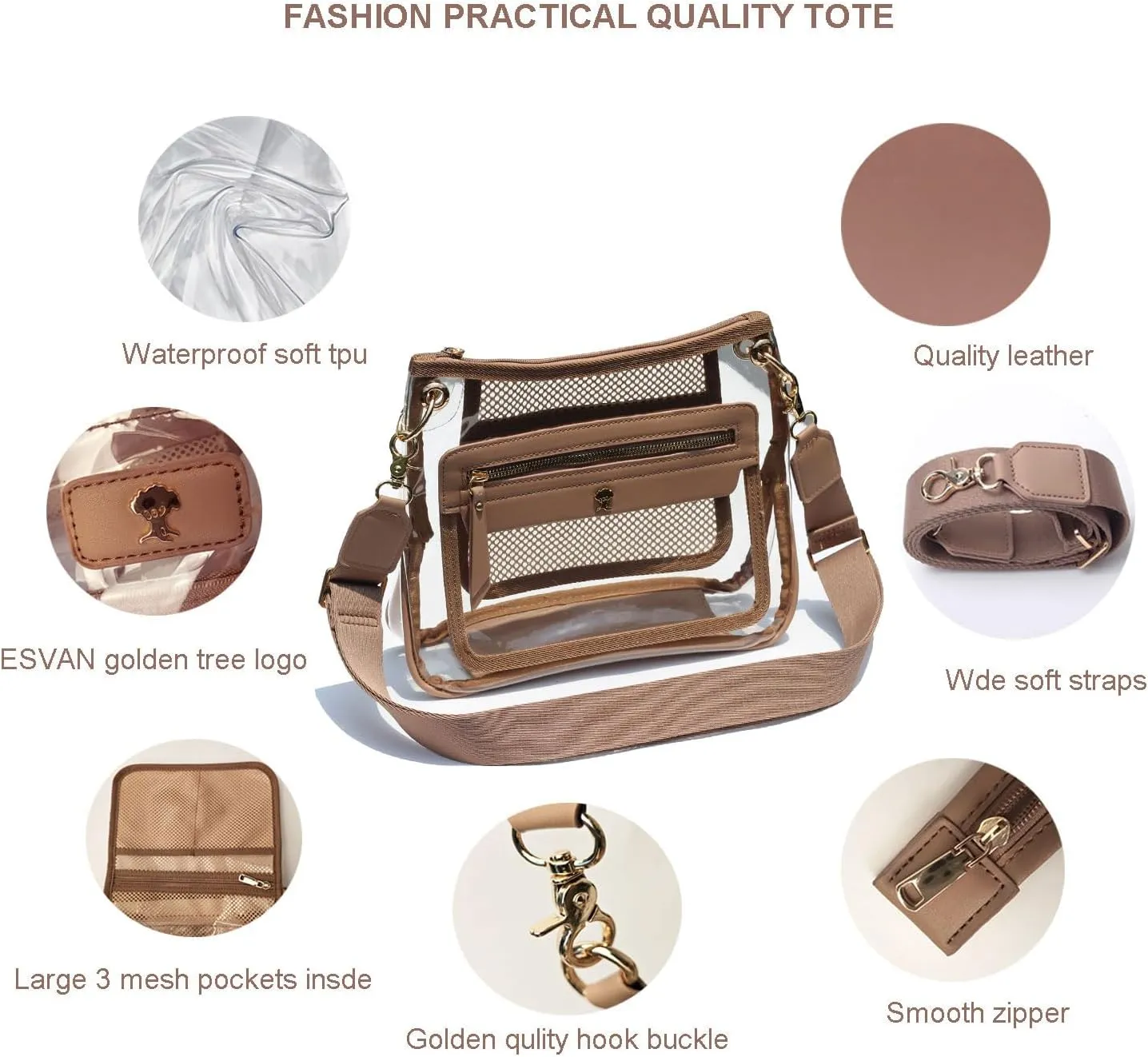 Clear Crossbody Bags for Women Stadium Approved Clear Purse for Concert Transparent Events Plastic Bag