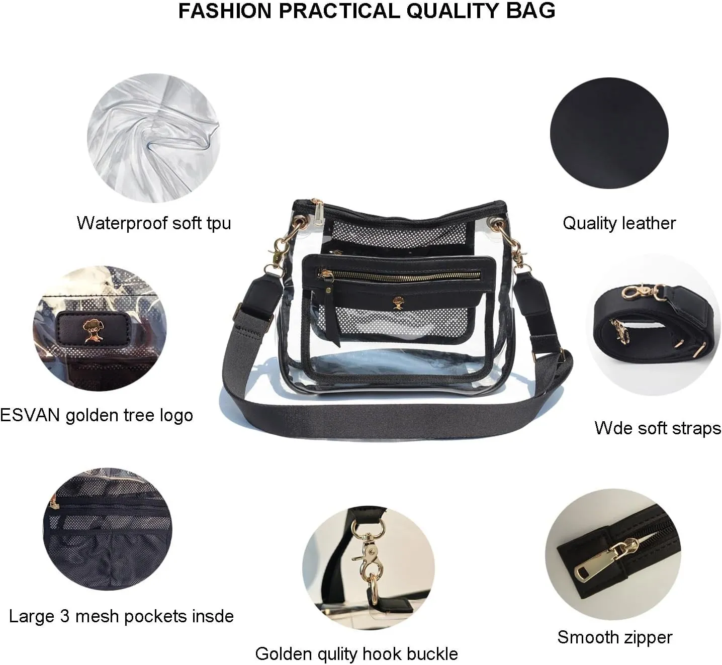 Clear Crossbody Bags for Women Stadium Approved Clear Purse for Concert Transparent Events Plastic Bag