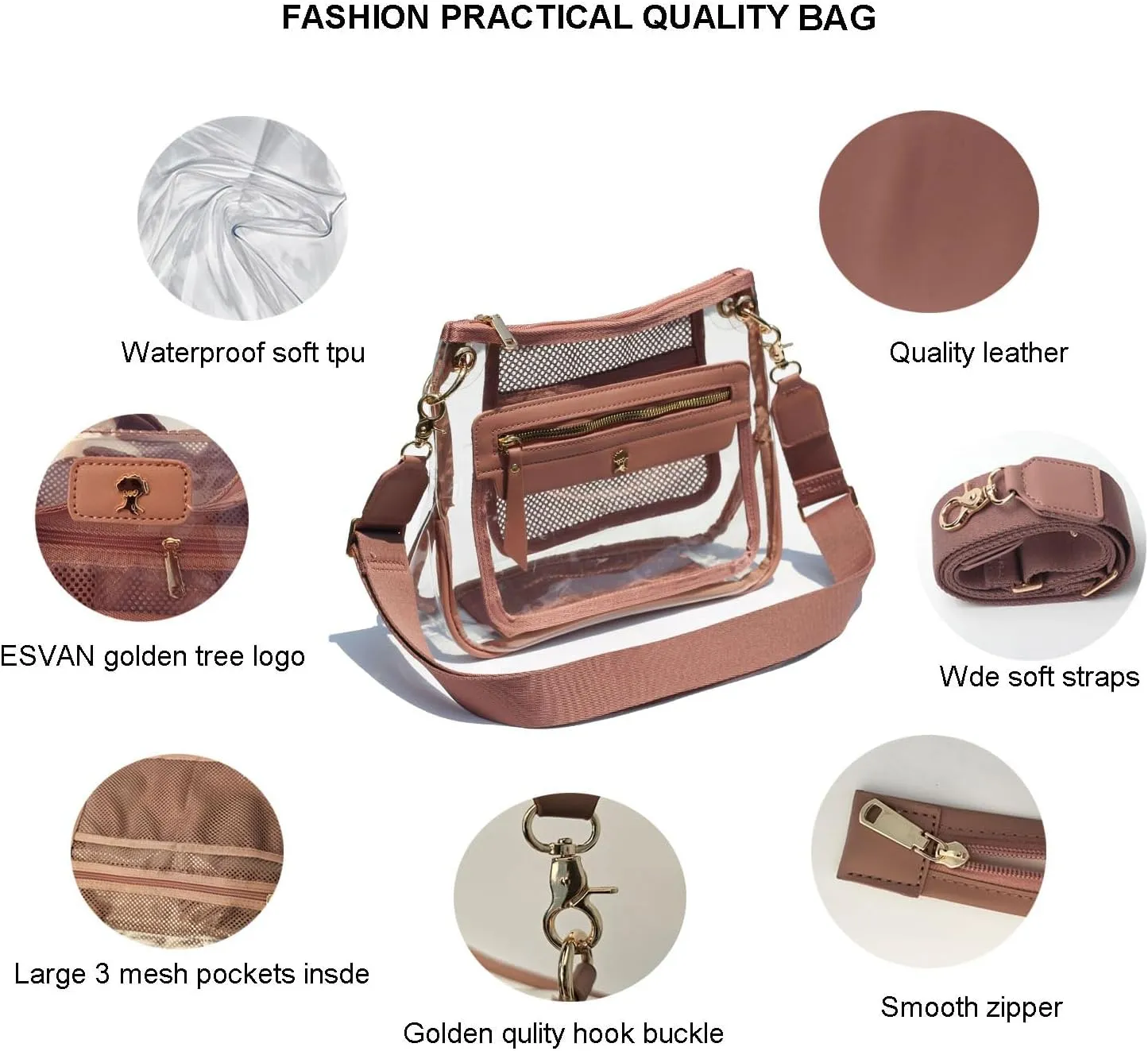 Clear Crossbody Bags for Women Stadium Approved Clear Purse for Concert Transparent Events Plastic Bag
