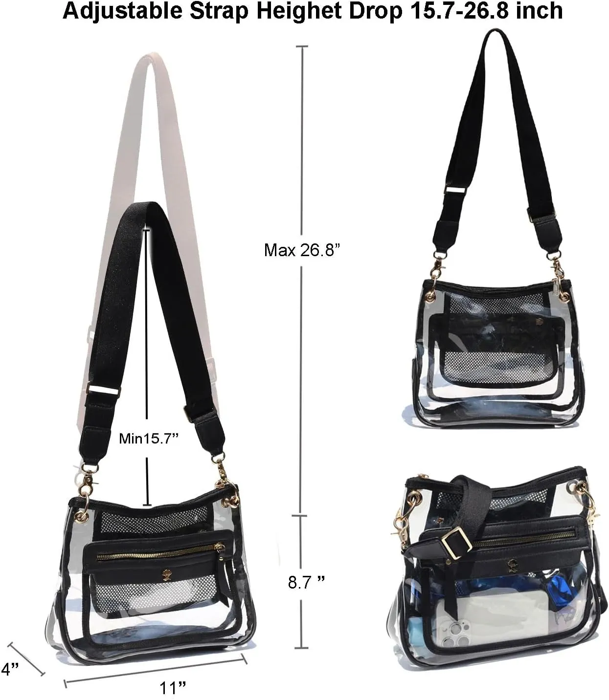 Clear Crossbody Bags for Women Stadium Approved Clear Purse for Concert Transparent Events Plastic Bag