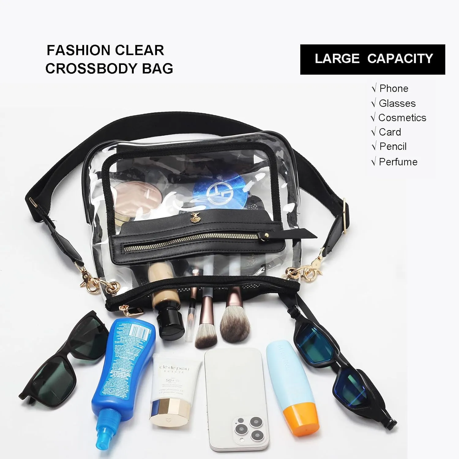 Clear Crossbody Bags for Women Stadium Approved Clear Purse for Concert Transparent Events Plastic Bag