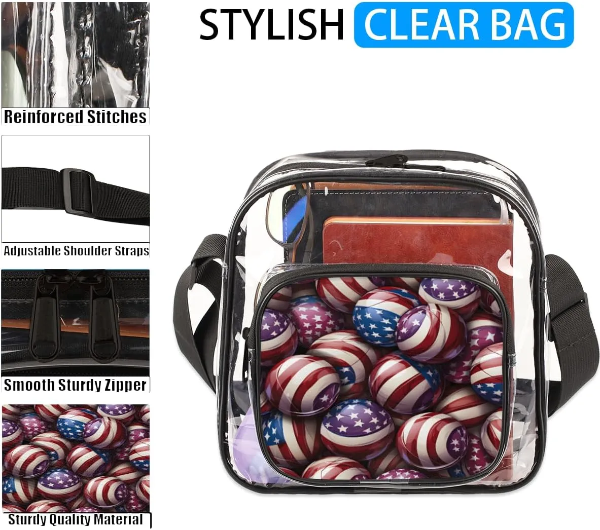 Clear Crossbody Purse Bag Clear Messenger Shoulder Bags See Through Transparent Purse