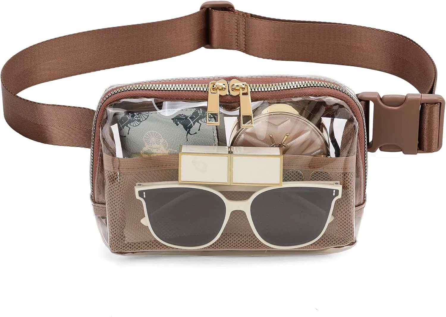 Clear Fanny Pack,Clear Bag for Stadium Events,See Through Purse for Women Crossbody Bag Concert Stadium Approved(brown)