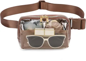 Clear Fanny Pack,Clear Bag for Stadium Events,See Through Purse for Women Crossbody Bag Concert Stadium Approved(brown)
