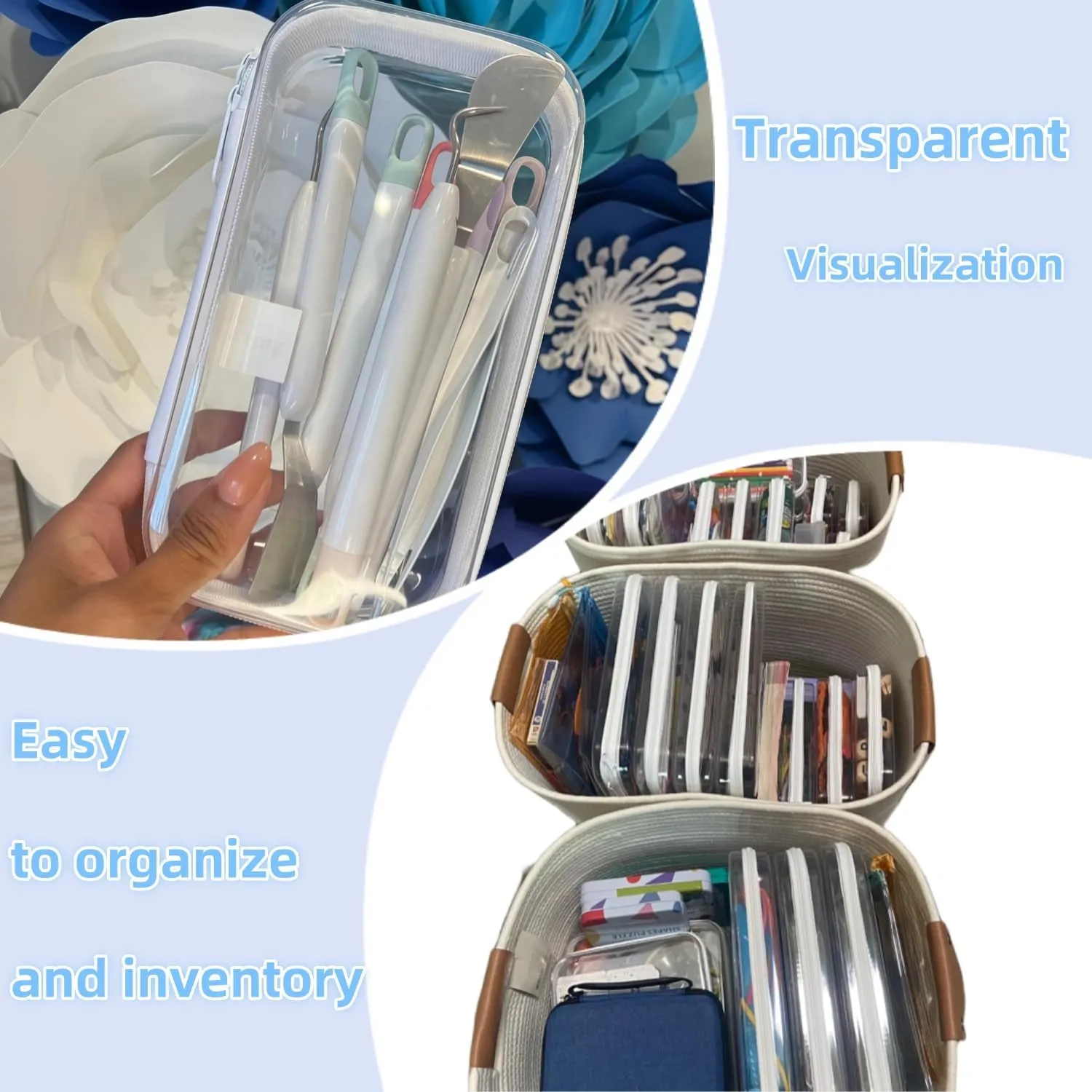 Clear Hard Plastic Zipper Case,2Pcs clear zipper case，Professional-Grade Plastic Clear Zipper Pencil Case, Toiletry Pouch, Travel Organizer, Cosmetic Bag, Toy Storage Bins (2PCS-M)