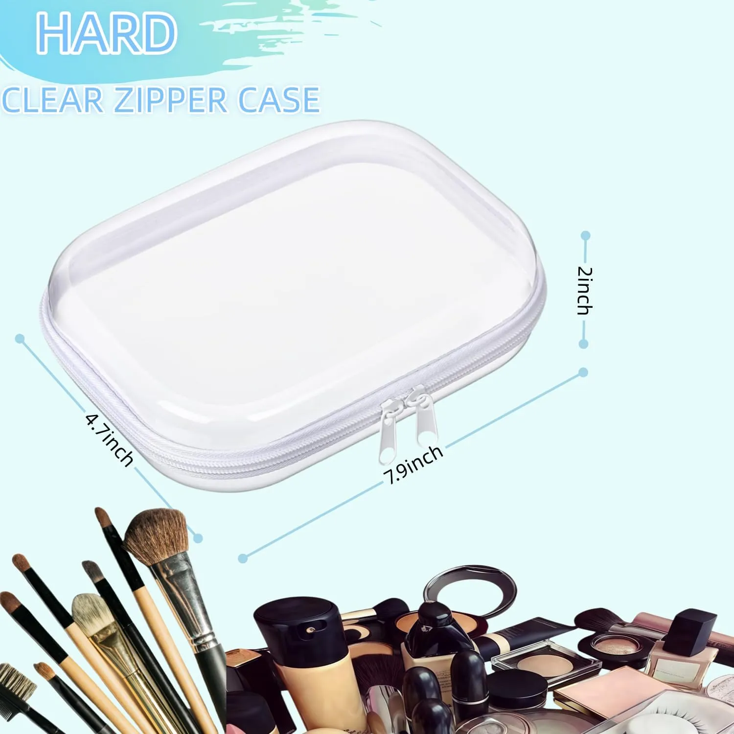 Clear Hard Plastic Zipper Case,2Pcs clear zipper case，Professional-Grade Plastic Clear Zipper Pencil Case, Toiletry Pouch, Travel Organizer, Cosmetic Bag, Toy Storage Bins (2PCS-M)
